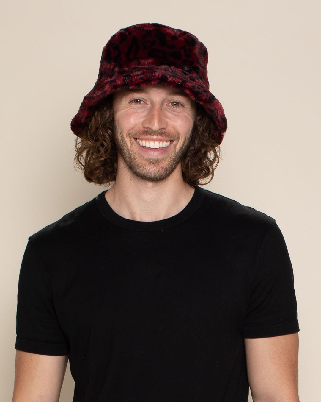Men's Fuzzy Fur Bucket Hat | Red Leopard Print - SpiritHoods