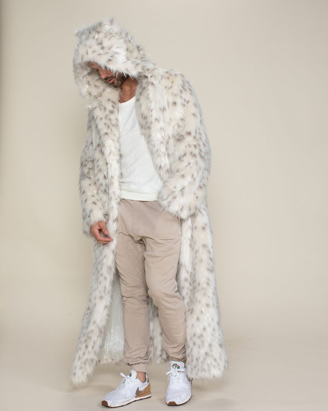 Ubuy Mens Leopard Faux Fur Coat White Fur Coat Men's Leopard Print