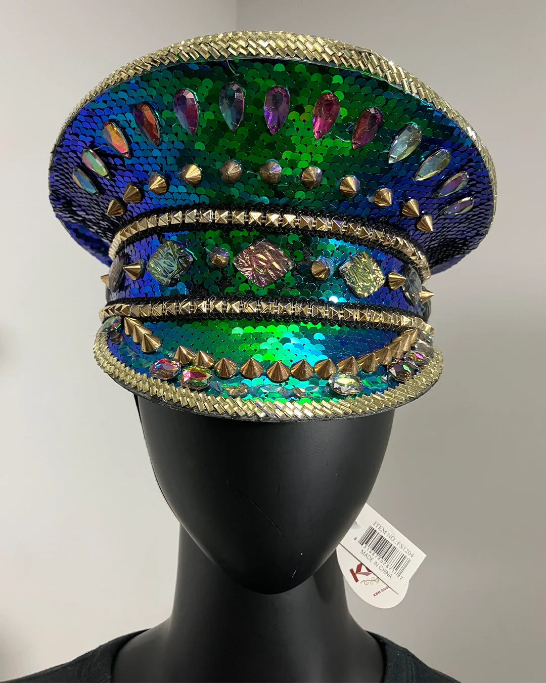 *Almost Purfect* Festival Hat - Captain Hat | Sequin Blue Green Hummingbird
