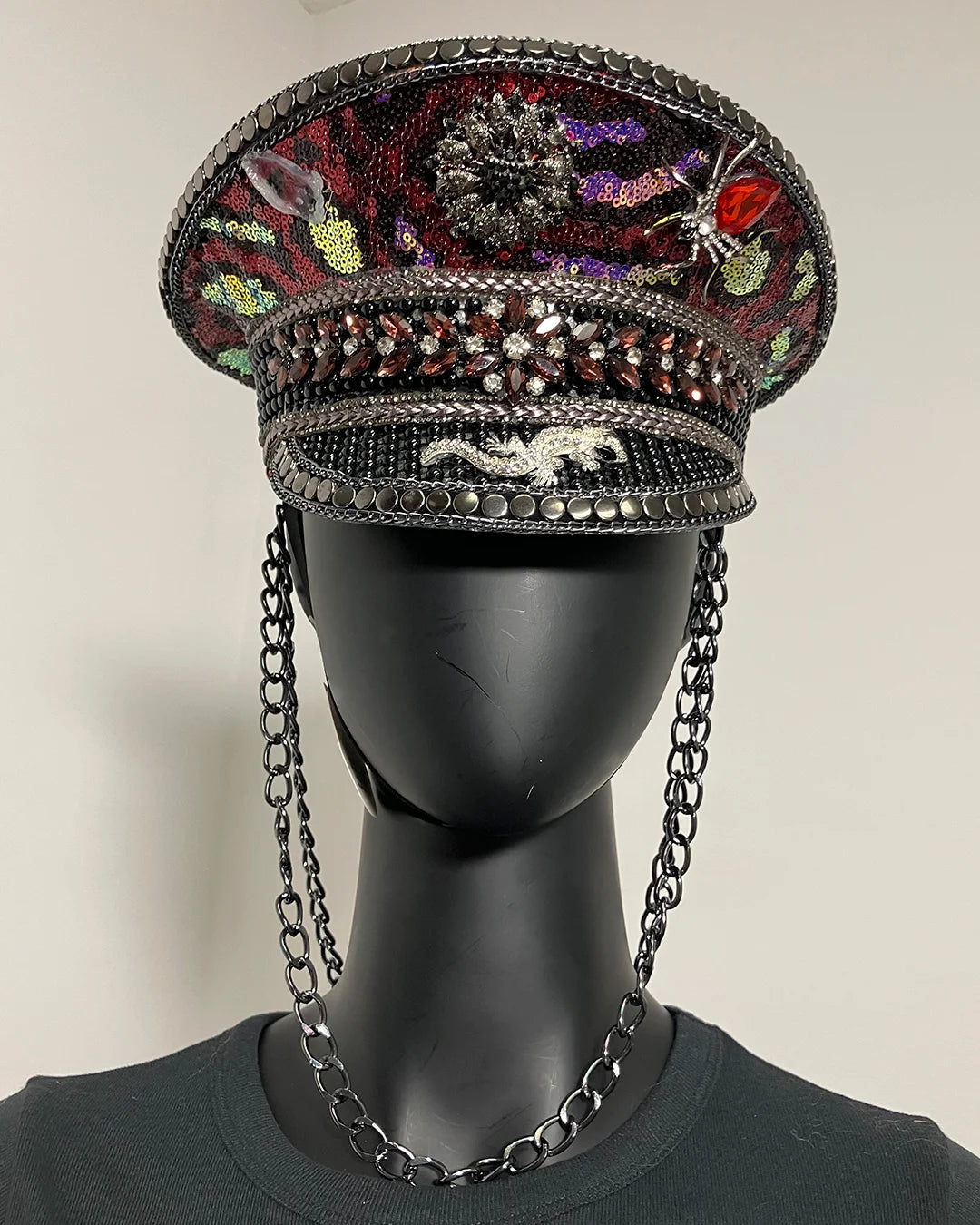 *Almost Purfect* Captain Hat - Festival Hat | Red Sequin Leopard