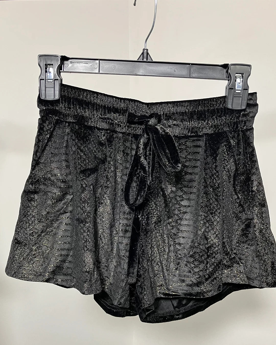 *Sample* Women's Black Velvet Shorts | Black Snakeskin - SMALL