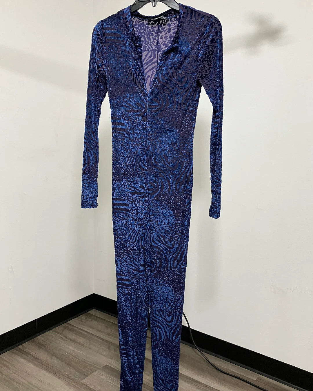 *Sample* Women's Burnout Velvet Full Bodysuit | Indigo Feline - SMALL