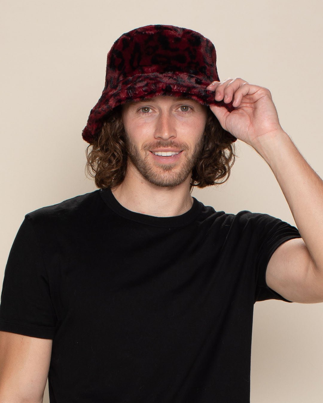 Men's Fuzzy Fur Bucket Hat | Red Leopard Print - SpiritHoods
