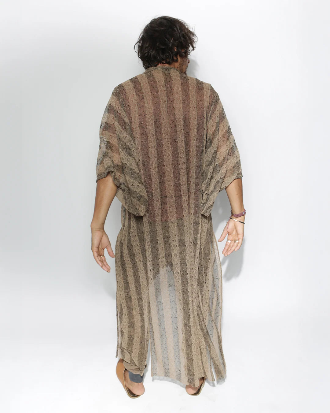 Unisex Kimono | Brown Striped Sheer