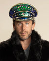 Men's Festival Hat - Captain Hat | Sequin Blue Green Hummingbird
