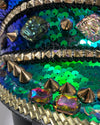 *Almost Purfect* Festival Hat - Captain Hat | Sequin Blue Green Hummingbird