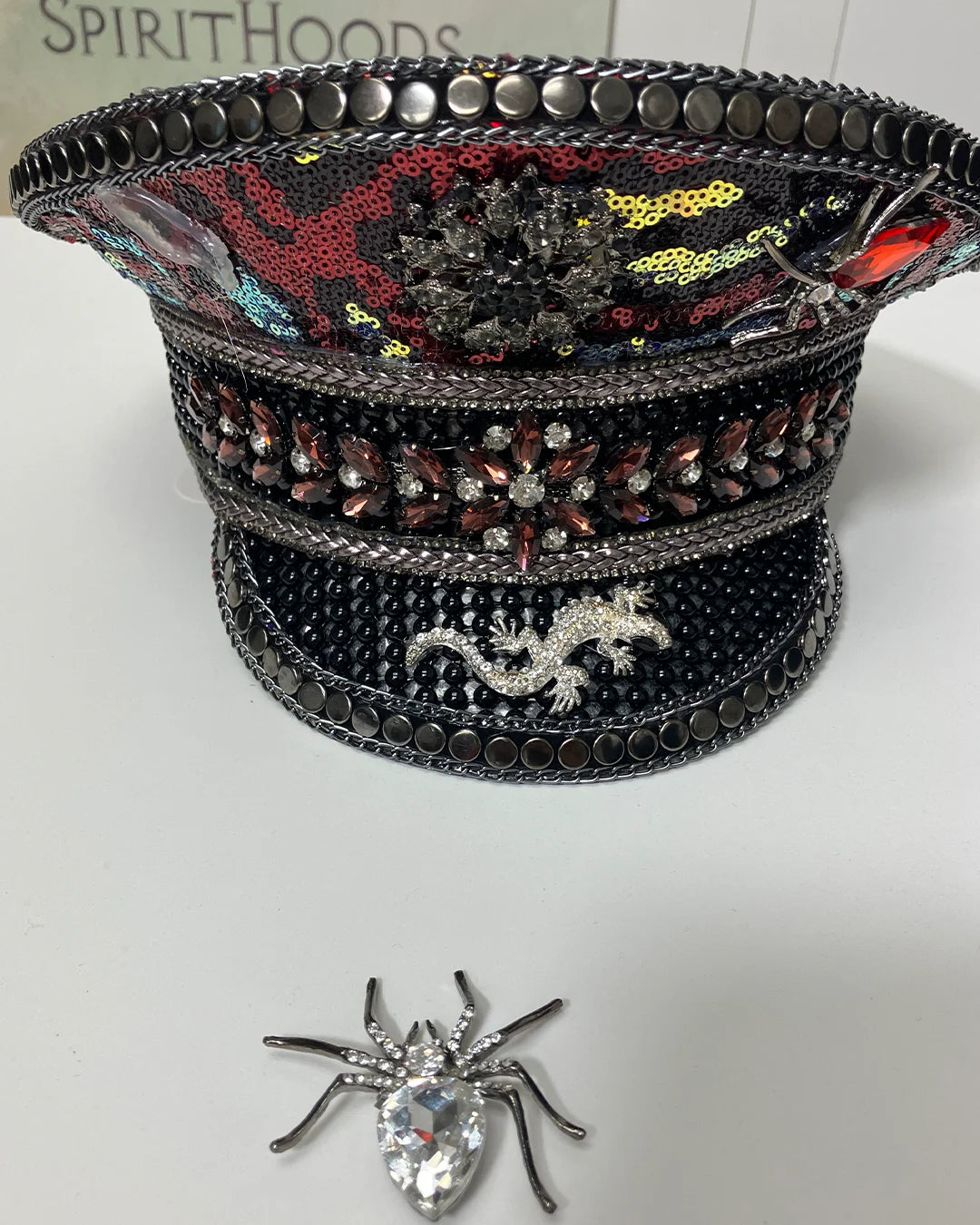 *Almost Purfect* Captain Hat - Festival Hat | Red Sequin Leopard