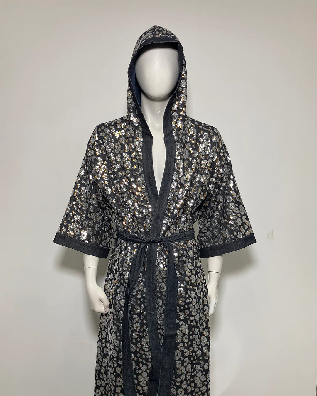 *Sample* Silver Sequin Kimono | Blue Denim Leopard