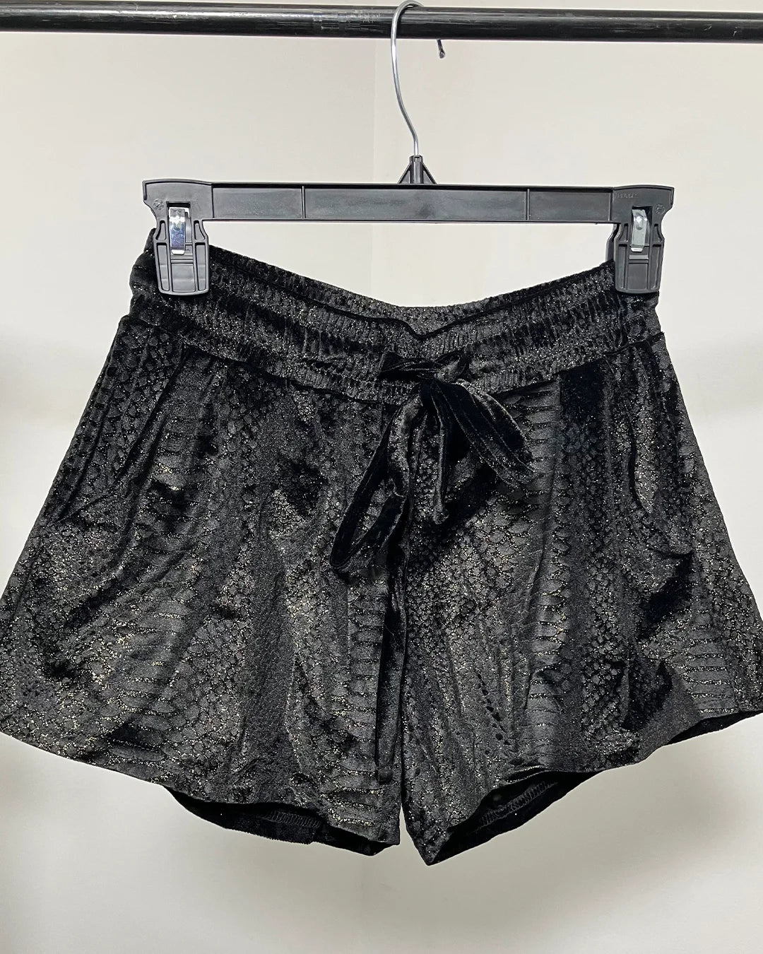 *Sample* Women's Black Velvet Shorts | Black Snakeskin - SMALL