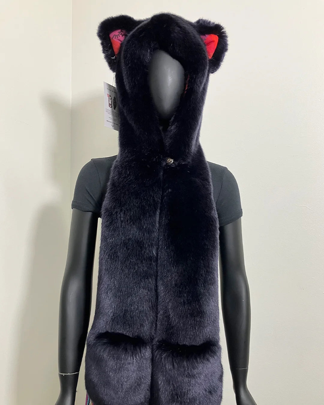 *One Of A Kind/Proto-Sample* Navy Luxe Faux Fur Hood | Indigo Tartan Kitty