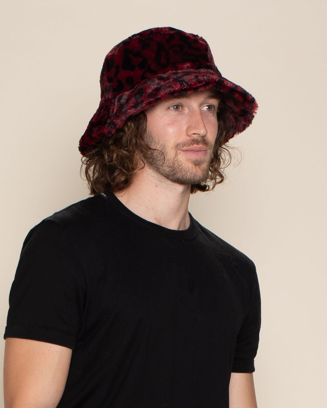 Men's Fuzzy Fur Bucket Hat | Red Leopard Print - SpiritHoods