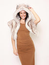 Hooded Collector Faux Fur Shawl with Timber Wolf Design