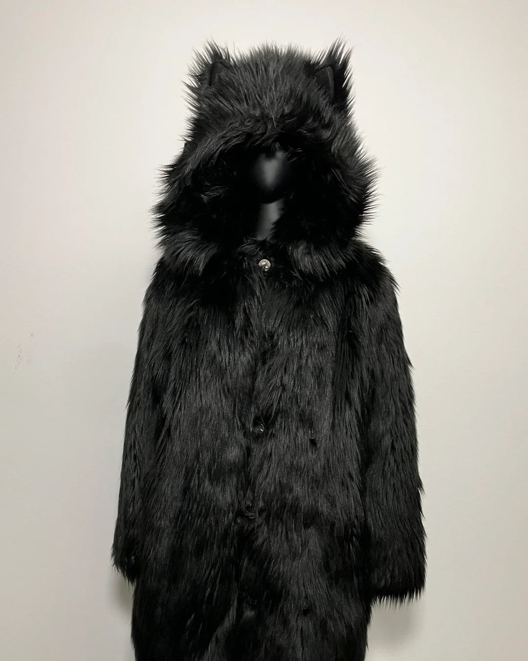 *Sample* Classic Faux Fur Coat | Black Wolf - MEDIUM