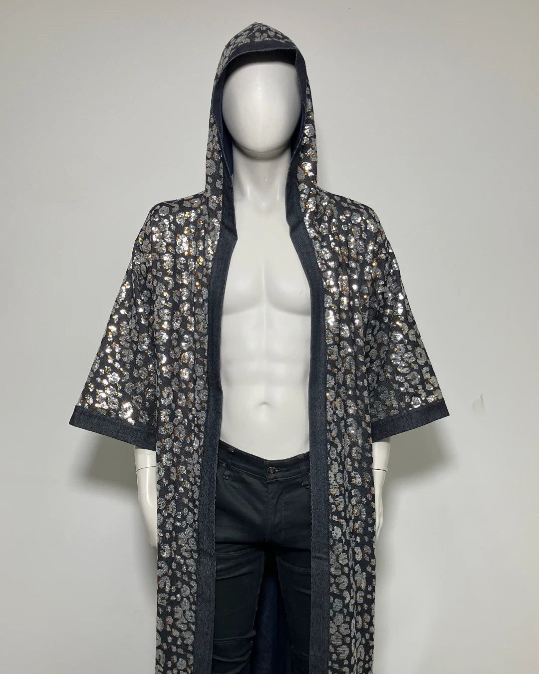 *Sample* Silver Sequin Kimono | Blue Denim Leopard
