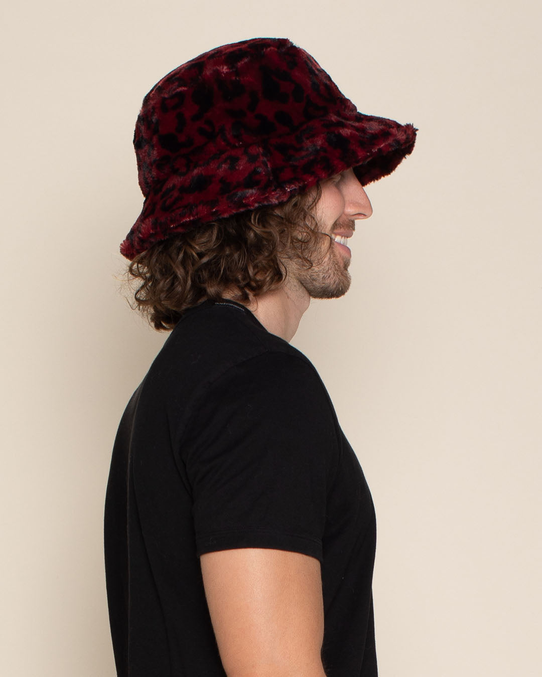Burgundy Leopard ULTRA SOFT Faux Fur Bucket Hat | Men's
