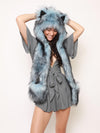 Light Blue and Black Ice Husky Collector Edition Faux Fur Hood  on Female