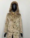 Fake Fur coat on a mannequin against a white background - sizing is XXS the coat will fit more like a Juniors.
