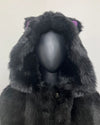 Close up of the Black Panther Hood and Ears on the mannequin. SpiritHoods XXS  Black Panther Coat with Galaxy Lining part of SpiritHoods Online Sample Sale