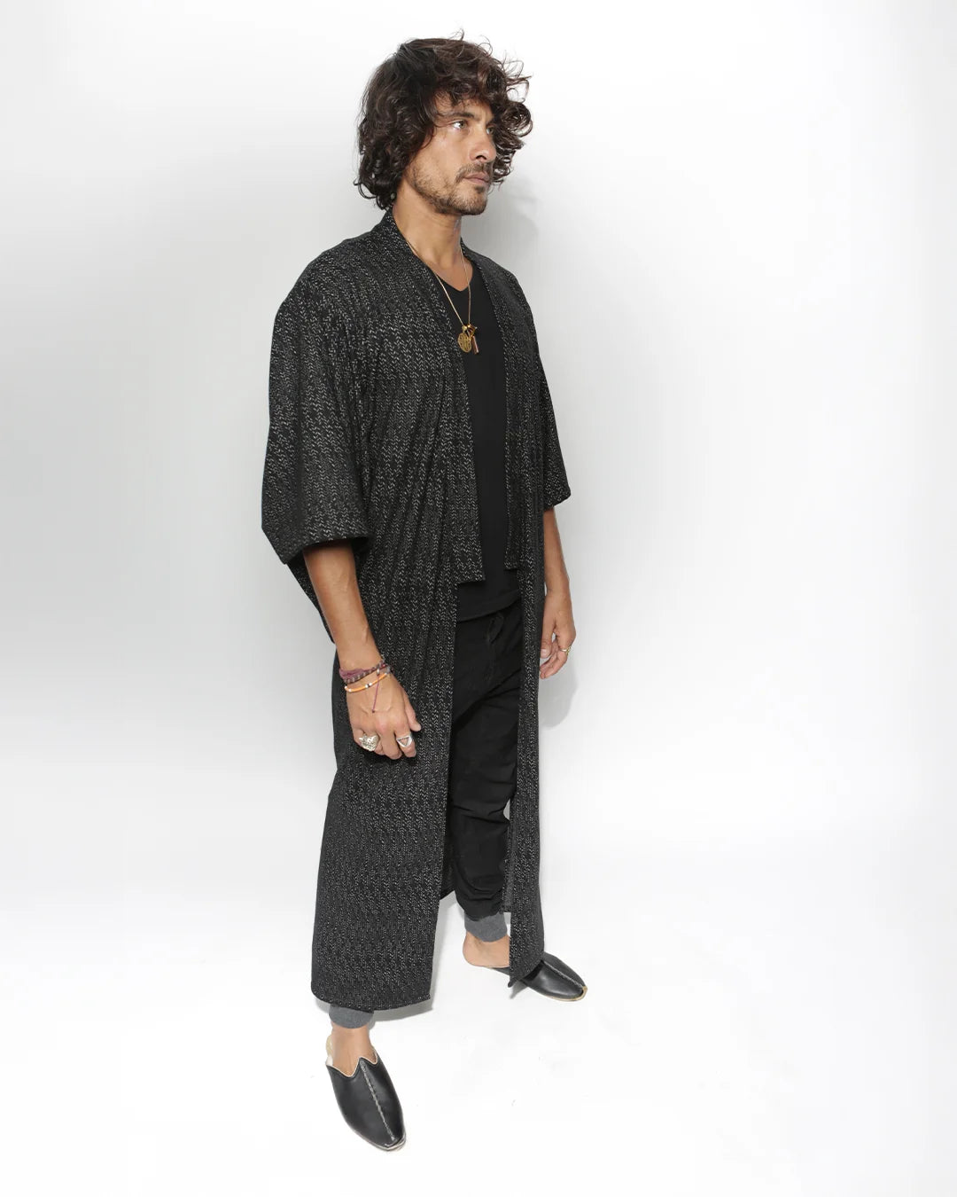 Unisex Kimono | Herringbone Black