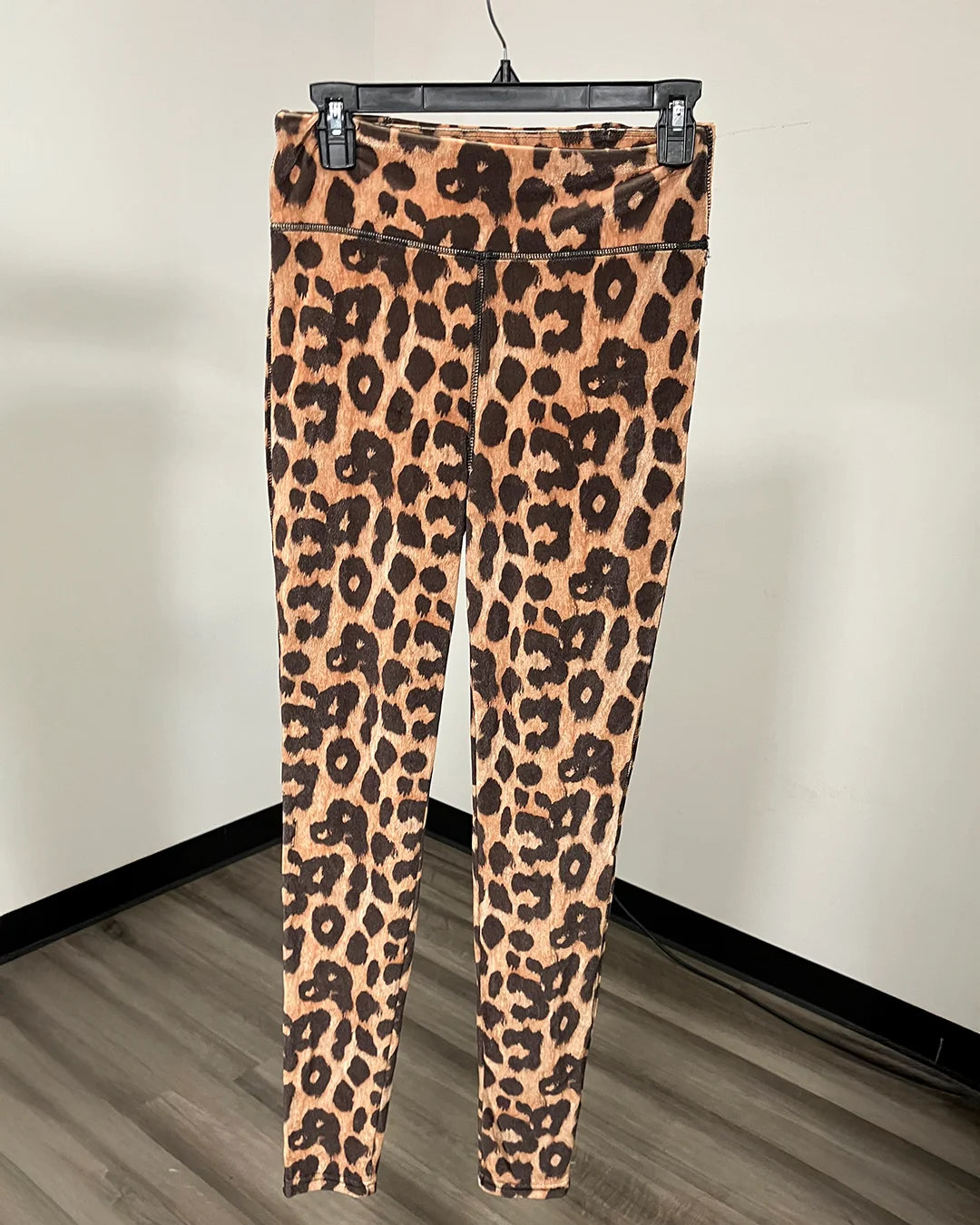 *One Of A Kind / Prototype* High Waist Tan & Black Velvet Jaguar Leggings - MEDIUM