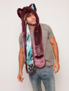 Man wearing faux fur Lavender Wolf Collector Edition SpiritHood, side view