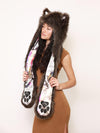 Woman wearing Cyber Wolf Collector Edition Faux Fur Hood, side view 2