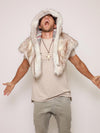 Man Howling While Wearing Timber Wolf Collector Faux Fur Shawl