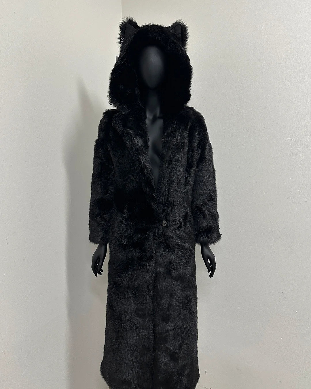 *Sample* Classic Long Faux Fur Coat | Black Panther -XXSmall