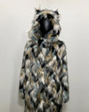 Faux Fur coat with a hood on a light gray background