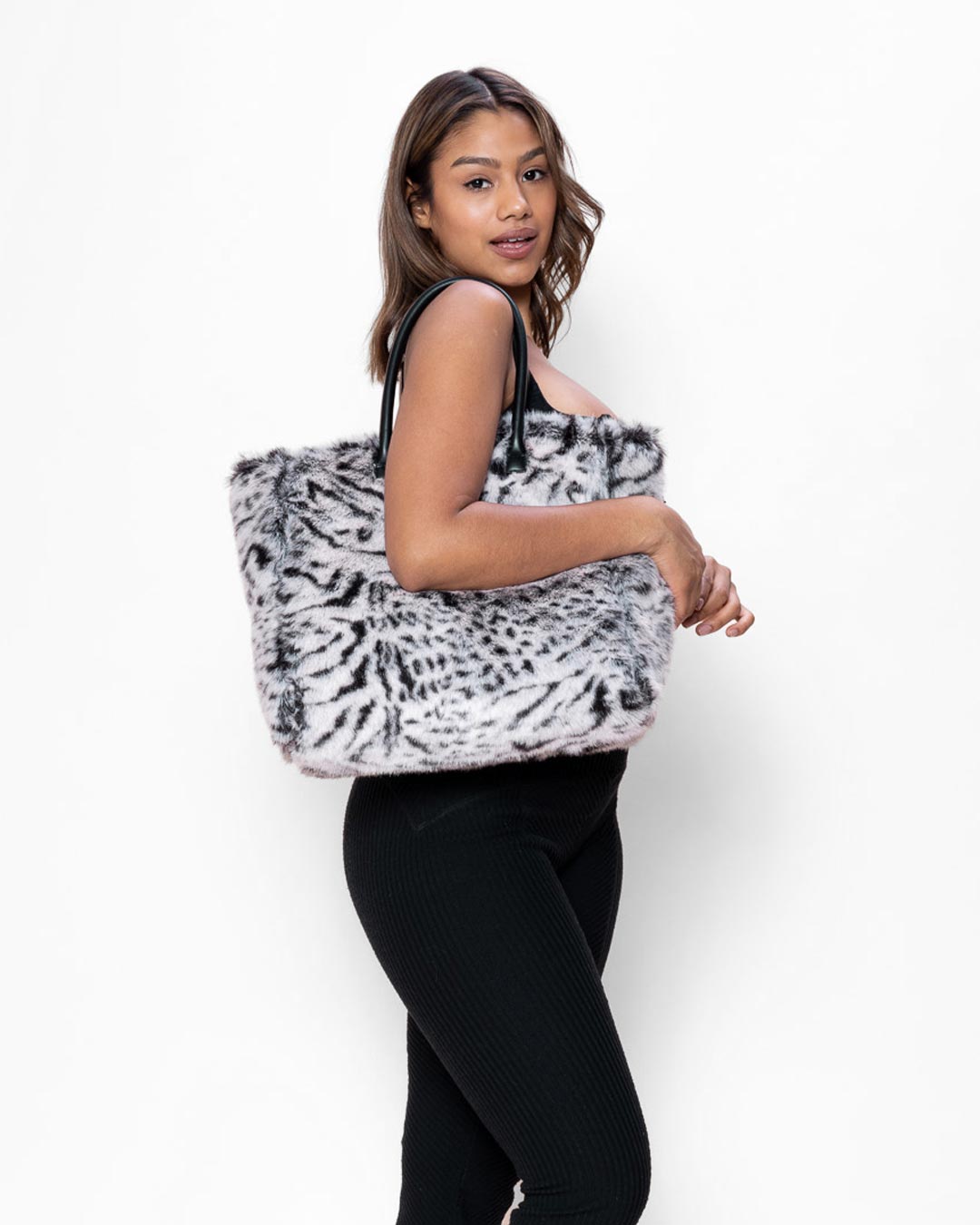 White Tiger Faux Fur Tote Bag