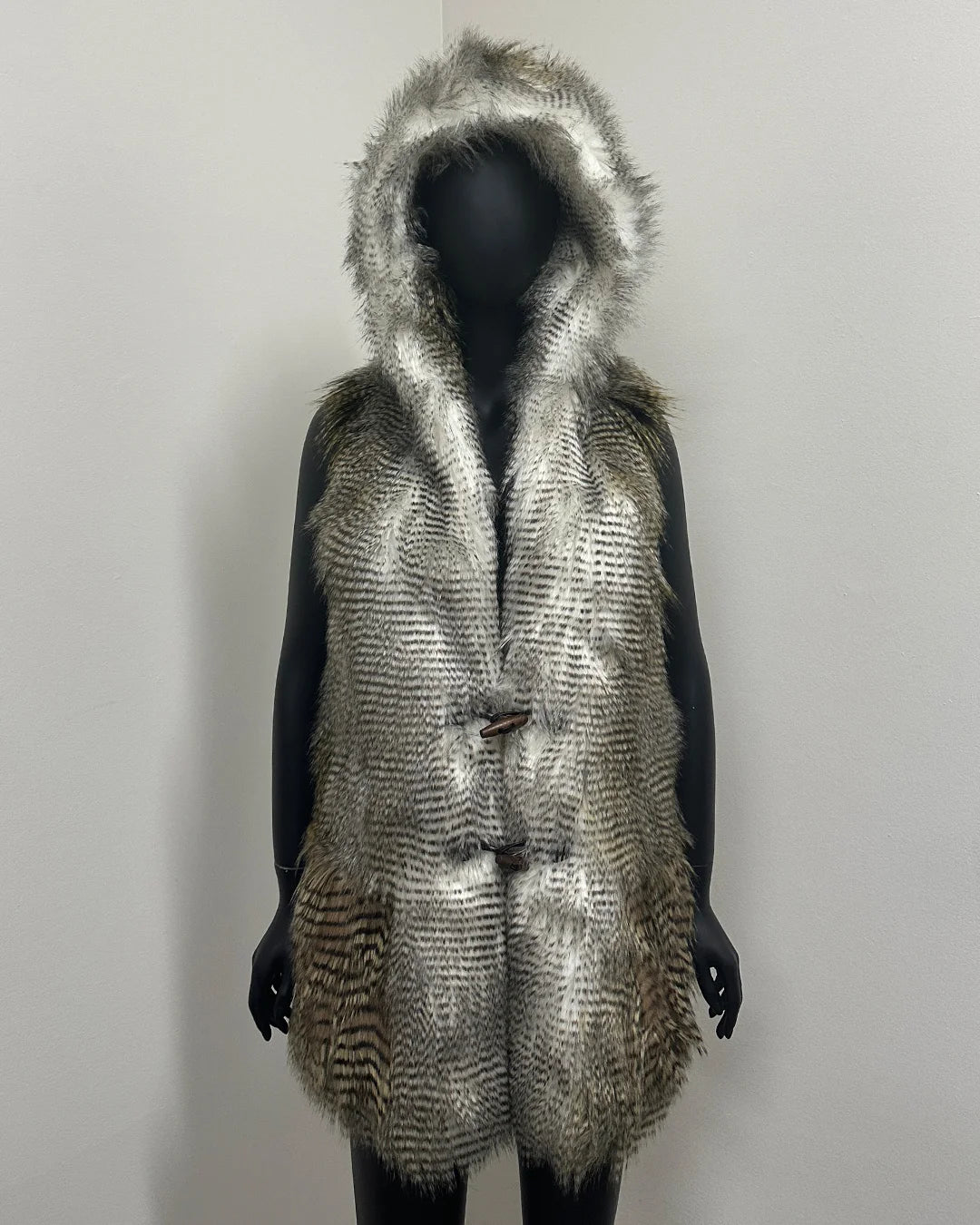 *Sample* Hooded Faux Fur Vest | Alaskan Hawk - Small