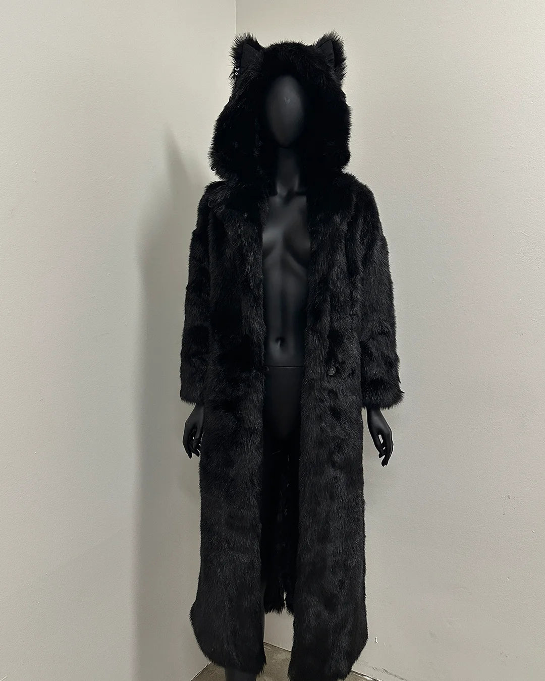 *Sample* Classic Long Faux Fur Coat | Black Panther -XXSmall