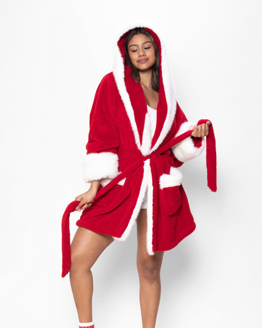 Chrustmas Robe Luxury Robe for Women, Red Luxury Bathrobe | Christmas Kitten - SpiritHoods