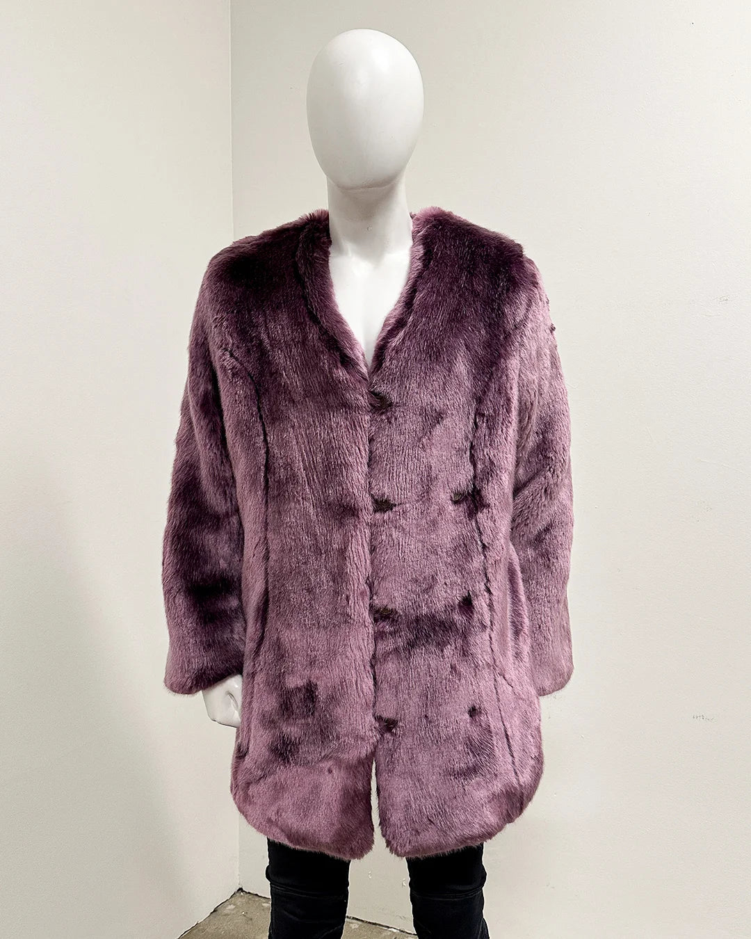 *Last Stock* V-Neck Faux Fur Coat | Lavender Wolf - X-Large