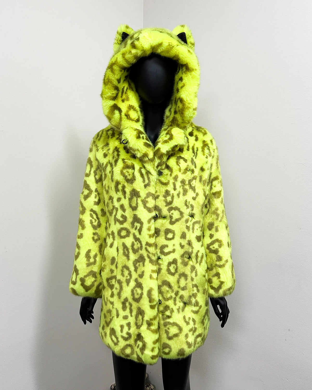 *Sample* Classic Faux Fur Coat | Neon Yellow Leopard Luxe -Xsmall