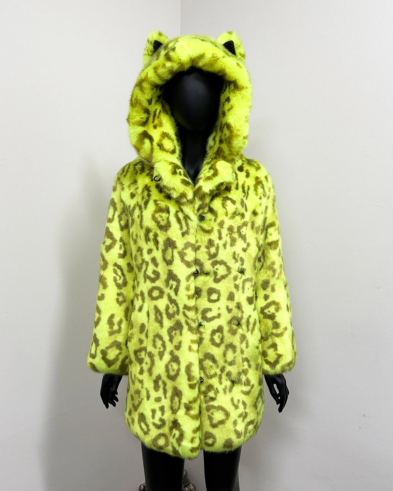 *Sample* Classic Faux Fur Coat | Neon Yellow Leopard Luxe -Xsmall