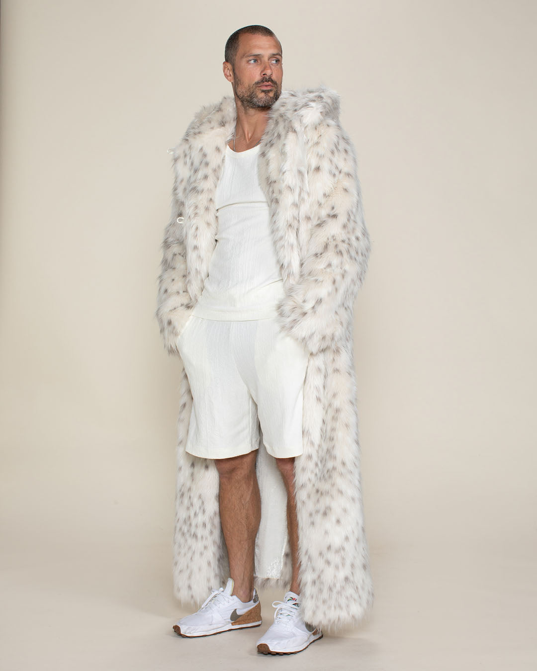 Baby Snow Leopard Classic Long Faux Fur Coat | Men&#39;s