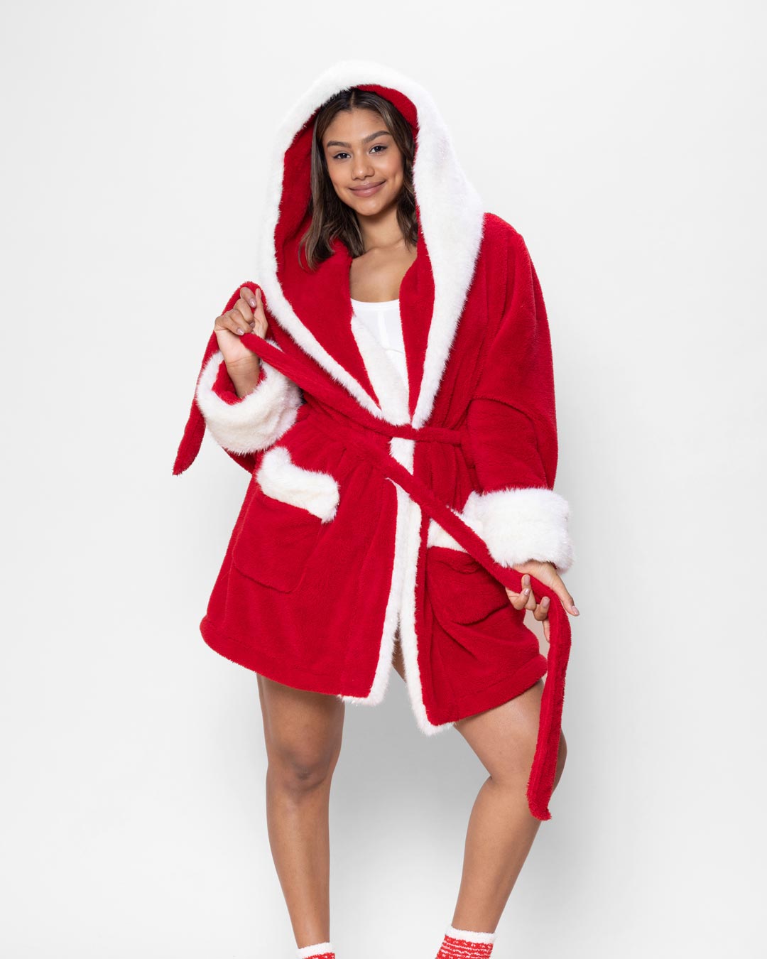 Chrustmas Robe Luxury Robe for Women, Red Luxury Bathrobe | Christmas Kitten - SpiritHoods