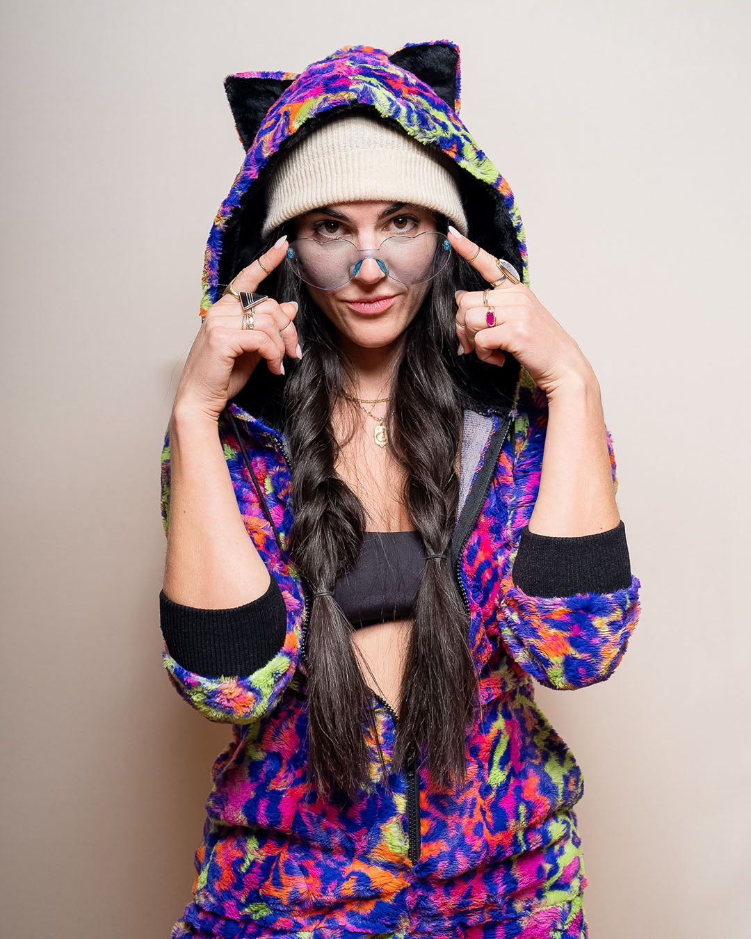 Neon Disco Kitty Classic ULTRA SOFT Faux Fur Onesie | Women's