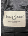 Label with 'SpiritHoods - Made In Los Angeles' necklabel on a dark black poly-satin fabric | SpiritHoods Online Sample Sale Style Black Panther in Size SMALL
