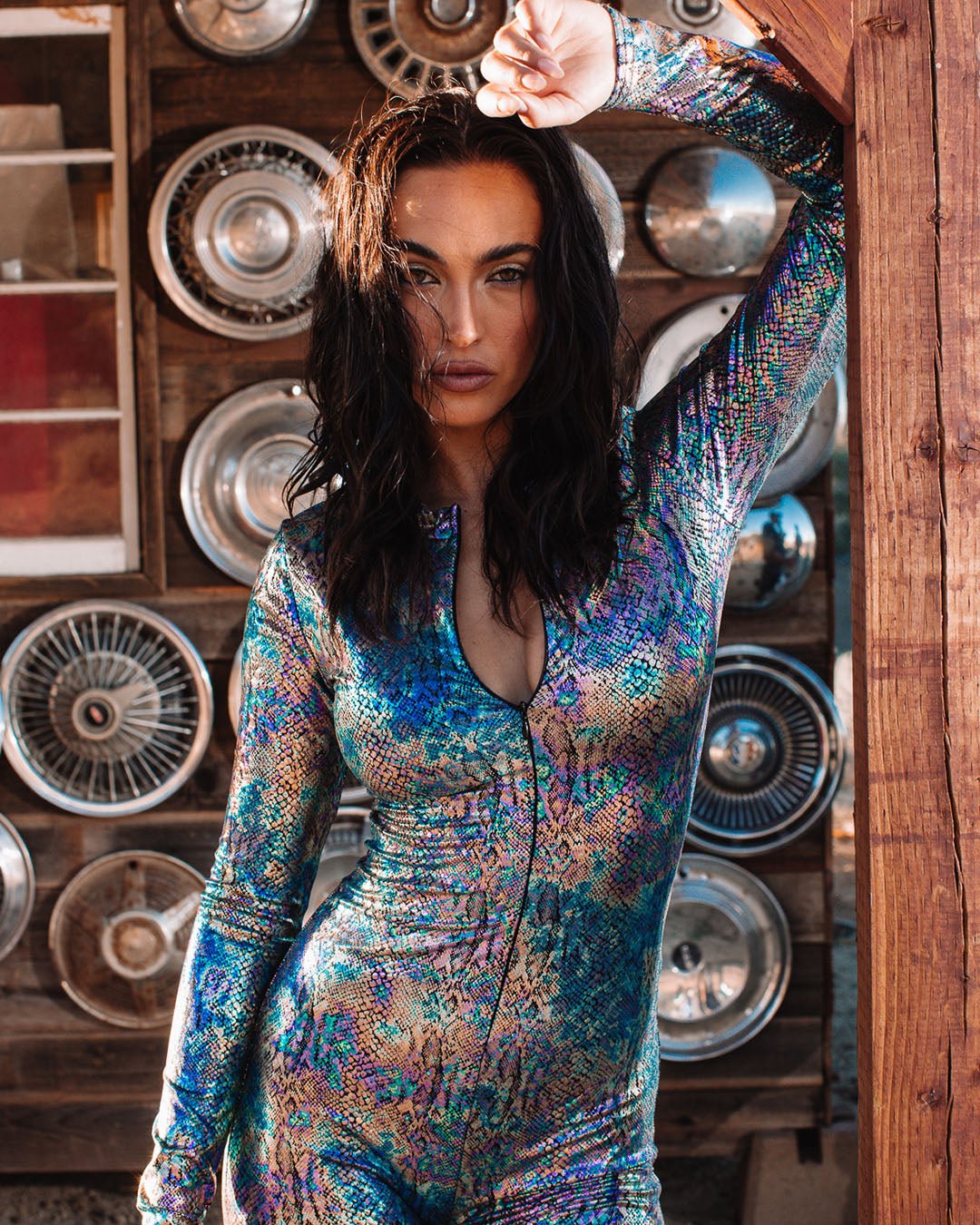 CLADDA☆BODY SUIT Metallic Bodysuit Full | Metallic Silver - SpiritHoods