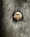 Bronze button with SpiritHoods OG Logo design embedded in black fake fur. | SpiritHoods Online Sample Sale Style Black Panther in Size SMALL