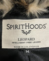 close-up of SpiritHoods Made in Los Angeles neck label for the Leopard Faux Fur Coat in size MEDIUM
