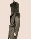 Dark gray hooded coat on a beige background