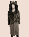 grey robe with wolf ears on a mannequin against a beige background