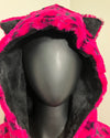 close up photo of the bunching around the faux fur hoodie hood 