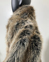 Close-up of a fur coat on a mannequin against a neutral background