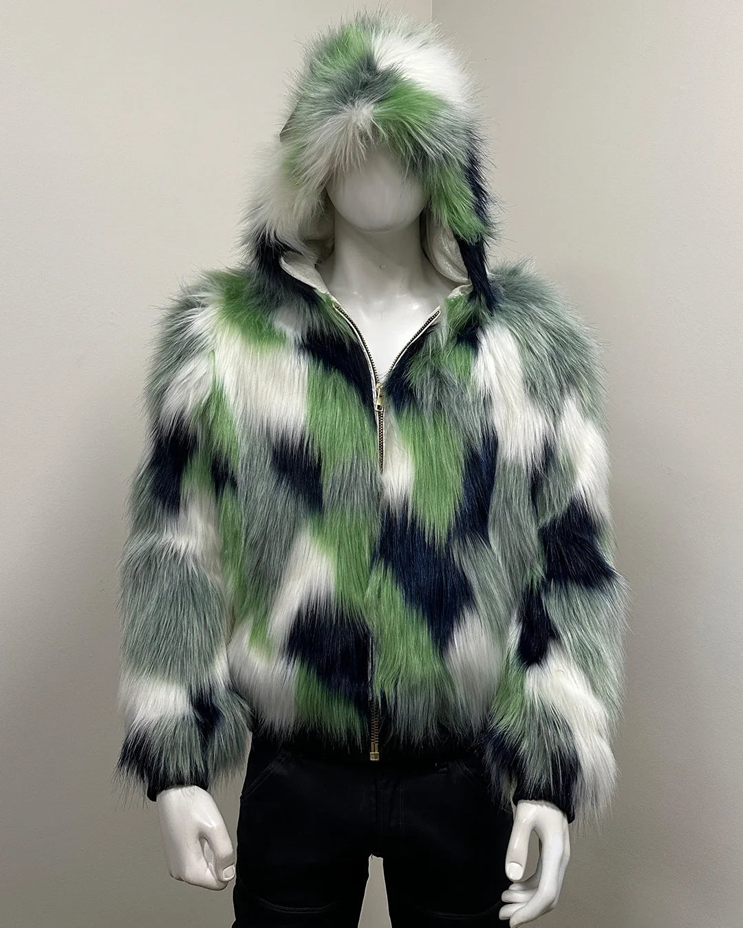 *Almost Purfect* Hooded Faux Fur Bomber Jacket | Emerald Hummingbird - Medium