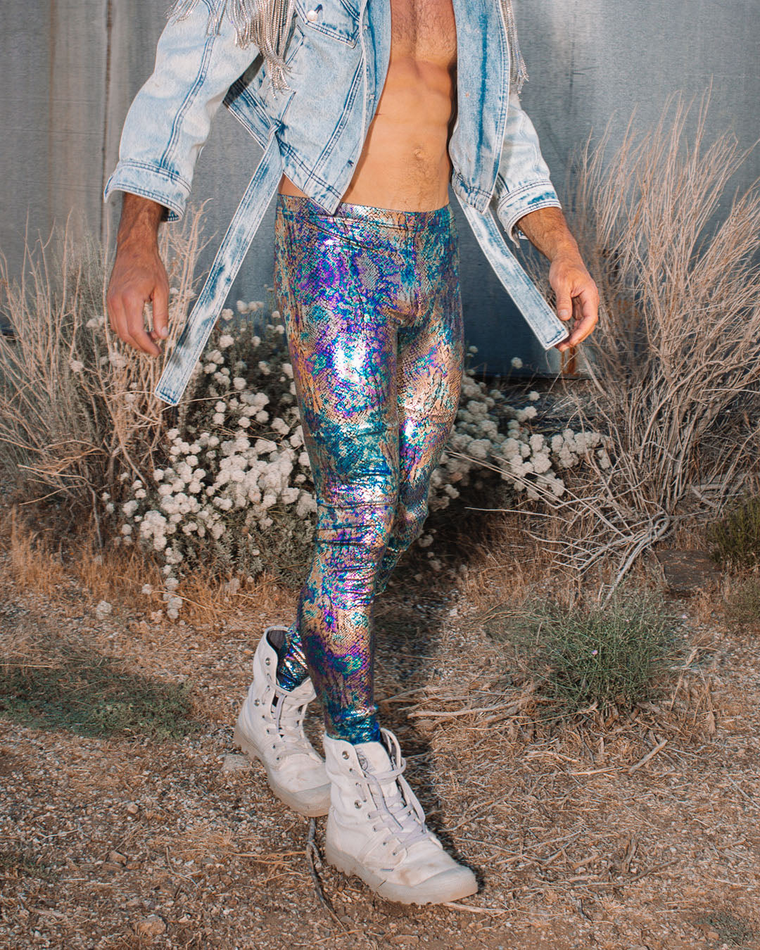 Holographic Rainbow Snakeskin Foil Leggings | Men&#39;s