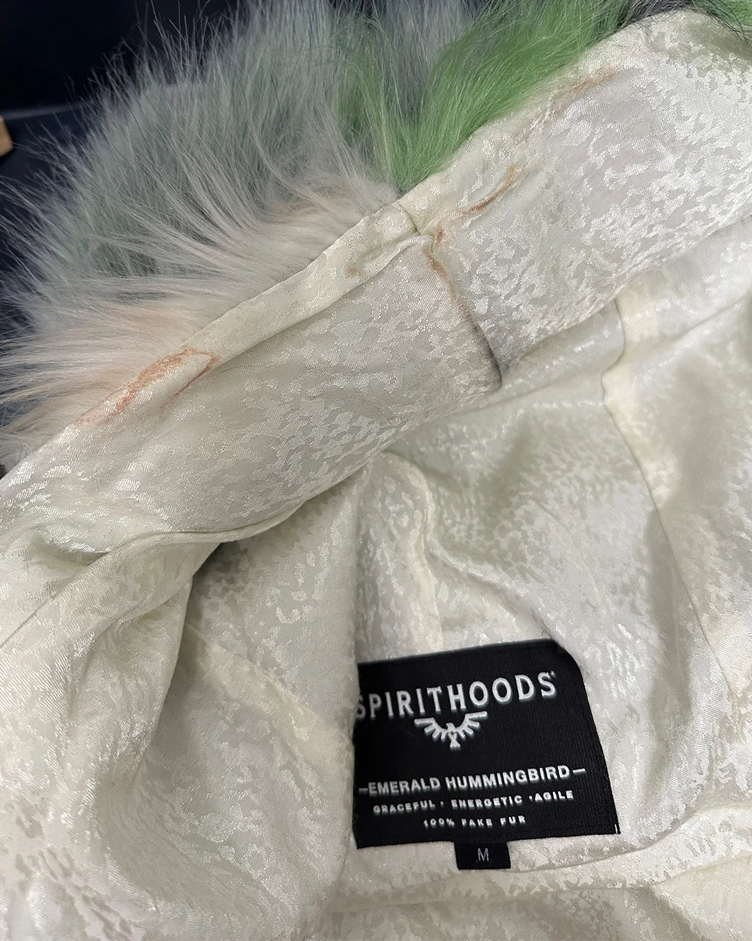 *Almost Purfect* Hooded Faux Fur Bomber Jacket | Emerald Hummingbird - Medium